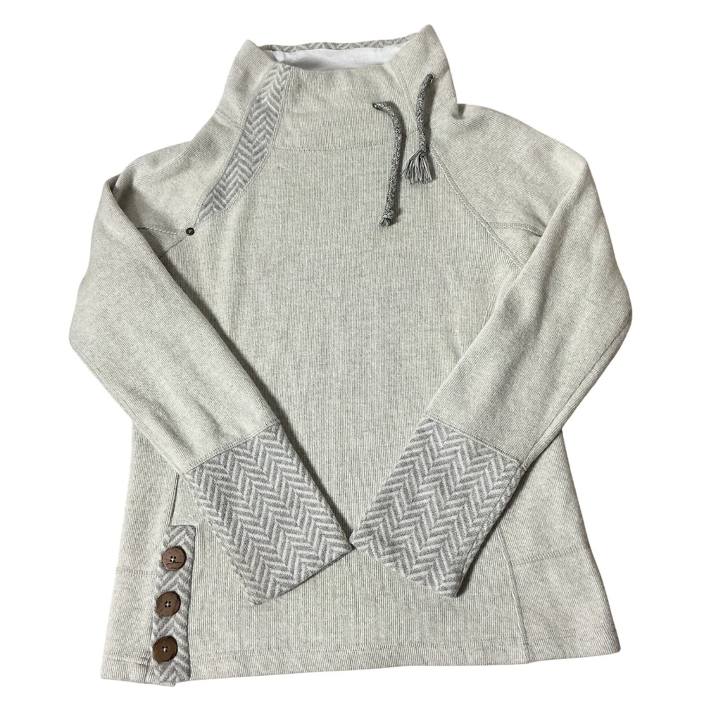 Prana Lucia Chevron Wool Blend Pullover Women M Gray Fleece Lined Sweater